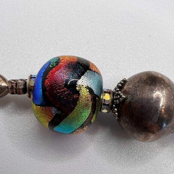 925 Solid Silver Ball Bracelet Artisan Dichroic Glass Large Facet Crystals 7.25” - Picture 8 of 11
